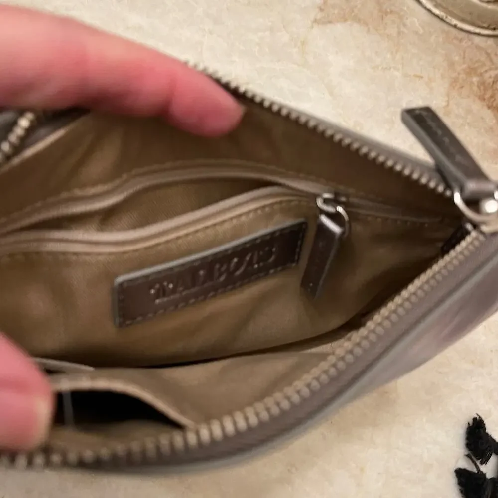 Talbots metallic gray leather wristlet wallet